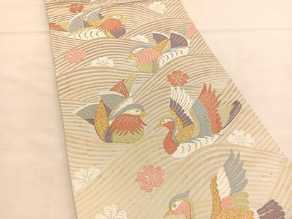 平和屋着物◎六通柄袋帯 唐織 能衣鴛鴦文 金糸 正絹 逸品 BAAU0909hv