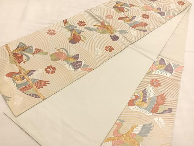 平和屋着物◎六通柄袋帯 唐織 能衣鴛鴦文 金糸 正絹 逸品 BAAU0909hv