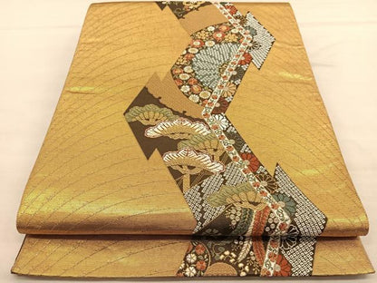 平和屋着物◎六通柄袋帯　唐織　松皮取小袖　金銀荘飾　正絹　逸品　BAAU0920hv