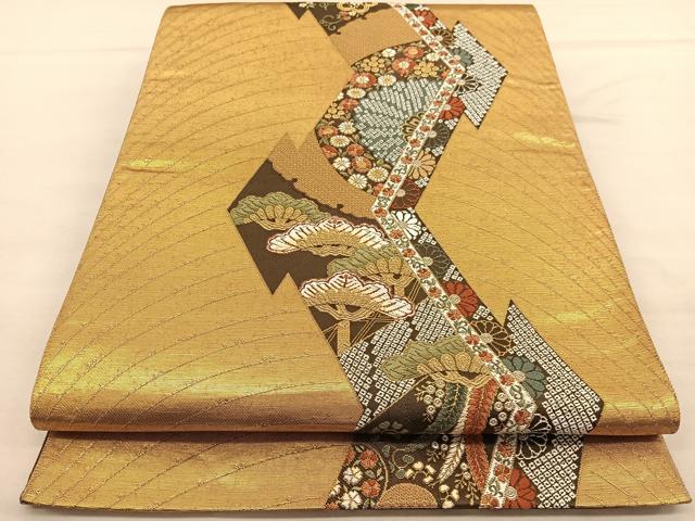 平和屋着物◎六通柄袋帯　唐織　松皮取小袖　金銀荘飾　正絹　逸品　BAAU0920hv