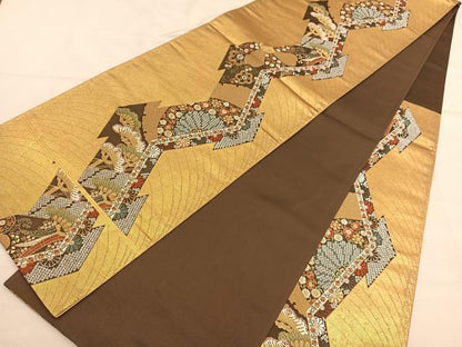 平和屋着物◎六通柄袋帯　唐織　松皮取小袖　金銀荘飾　正絹　逸品　BAAU0920hv