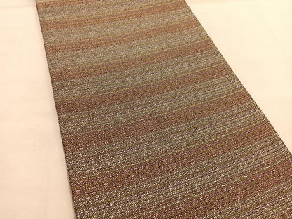 平和屋着物◎両面 全通柄袋帯 横段文 金糸 正絹 逸品 BAAU0925hv