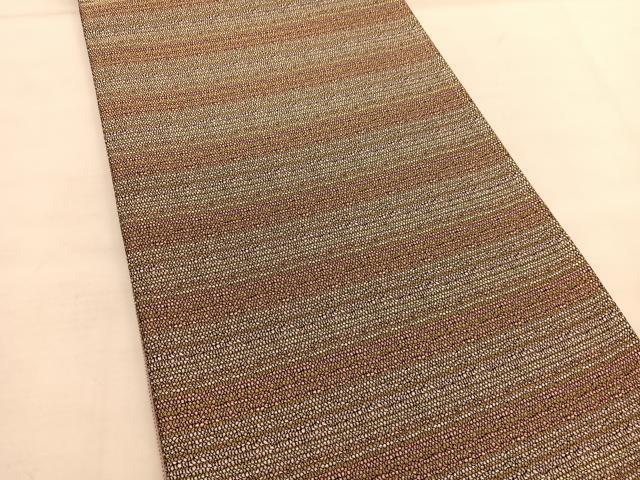 平和屋着物◎両面 全通柄袋帯 横段文 金糸 正絹 逸品 BAAU0925hv