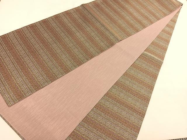 平和屋着物◎両面 全通柄袋帯 横段文 金糸 正絹 逸品 BAAU0925hv