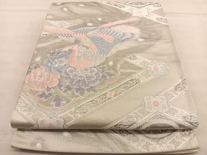 平和屋着物◎西陣 六通柄袋帯 唐織 鳳凰菱天井花文 九百錦 プラチナ箔 正絹 逸品 BAAU0953hv
