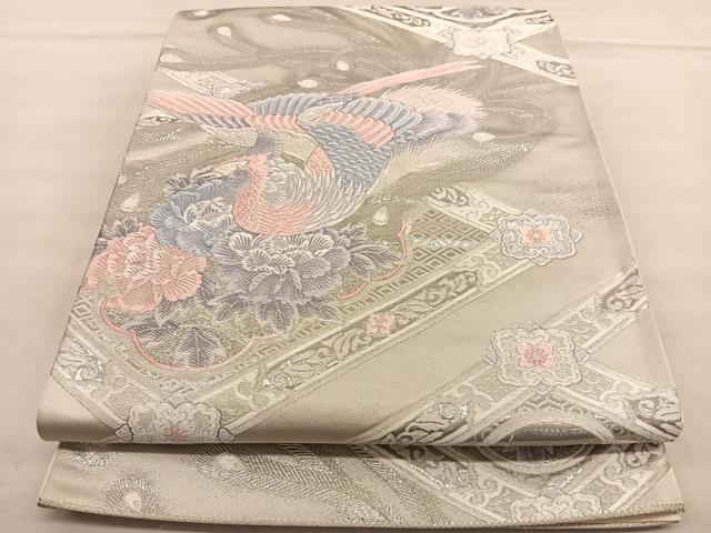 平和屋着物◎西陣 六通柄袋帯 唐織 鳳凰菱天井花文 九百錦 プラチナ箔 正絹 逸品 BAAU0953hv