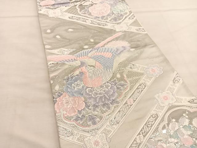 平和屋着物◎西陣 六通柄袋帯 唐織 鳳凰菱天井花文 九百錦 プラチナ箔 正絹 逸品 BAAU0953hv