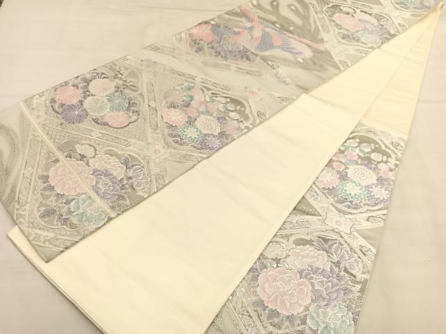 平和屋着物◎西陣 六通柄袋帯 唐織 鳳凰菱天井花文 九百錦 プラチナ箔 正絹 逸品 BAAU0953hv