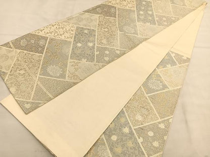 平和屋着物◎六通柄袋帯 網代花唐草文 銀糸 正絹 逸品 BAAU0958hv