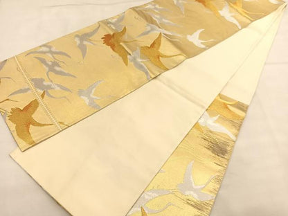 平和屋着物◎西陣　服部織物謹製　六通柄袋帯　松波　金銀糸　正絹　逸品　BAAU0978hv