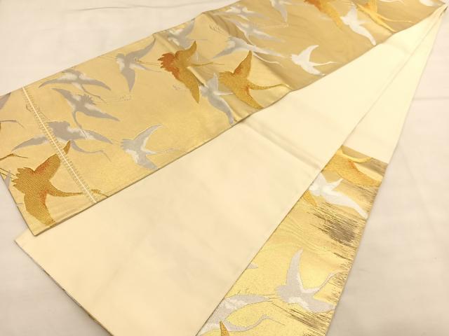 平和屋着物◎西陣　服部織物謹製　六通柄袋帯　松波　金銀糸　正絹　逸品　BAAU0978hv