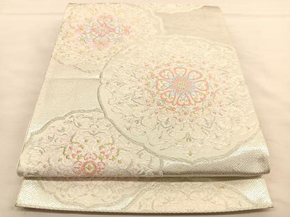 平和屋着物◎六通柄袋帯 唐織 花絵皿 金銀糸 正絹 逸品 BAAU0979hv