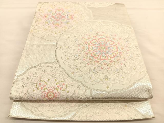平和屋着物◎六通柄袋帯 唐織 花絵皿 金銀糸 正絹 逸品 BAAU0979hv