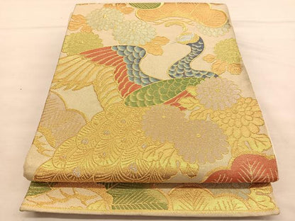 平和屋着物◎六通柄袋帯 孔雀 金銀糸 正絹 逸品 BAAU0985hv
