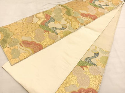 平和屋着物◎六通柄袋帯 孔雀 金銀糸 正絹 逸品 BAAU0985hv