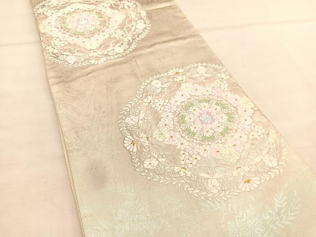 平和屋着物◎六通柄袋帯　唐織　花丸文　金銀糸　正絹　逸品　BAAU0986hv