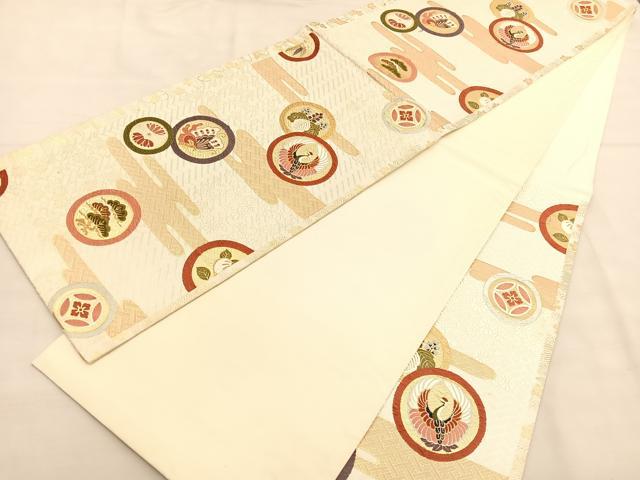 平和屋着物◎六通柄袋帯 唐織 鶴花蝶文 金糸 正絹 逸品 BAAU0995hv