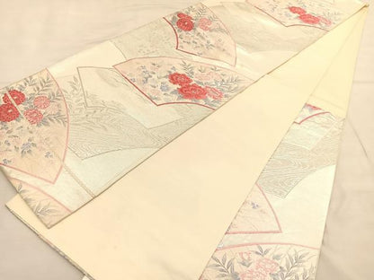 平和屋着物◎六通柄袋帯　唐織　地紙花文　引箔　正絹　逸品　BAAU1005hv
