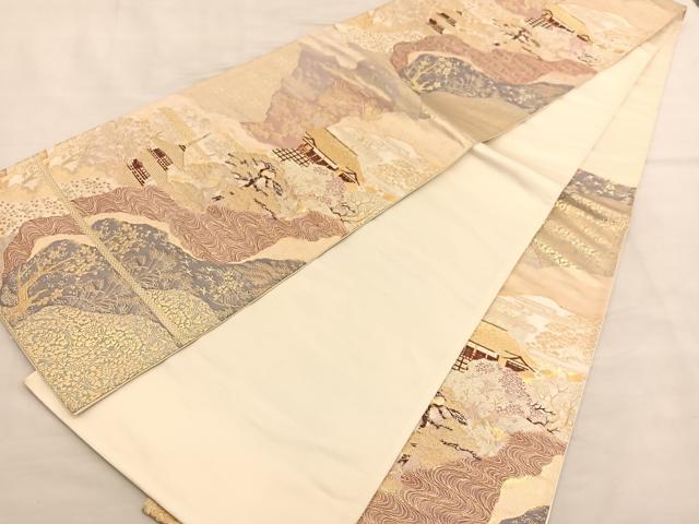 平和屋着物◎六通柄袋帯 清水寺 金糸 正絹 逸品 BAAU1008hv