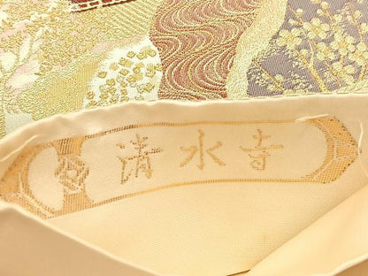 平和屋着物◎六通柄袋帯 清水寺 金糸 正絹 逸品 BAAU1008hv