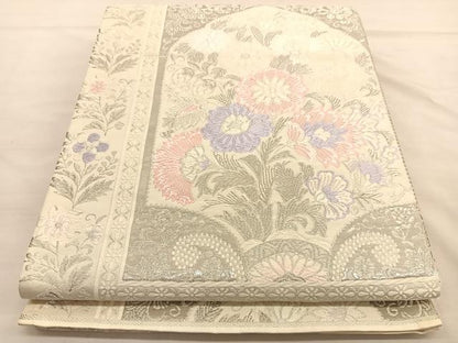 平和屋着物◎六通柄袋帯 唐織 唐花彩苑 プラチナ箔 正絹 逸品 BAAU1014hv