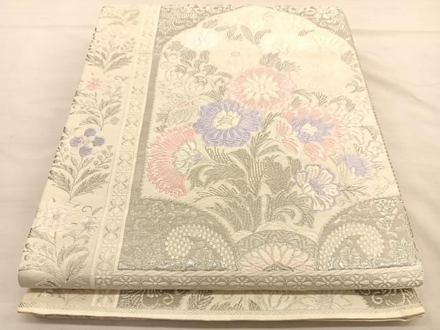 平和屋着物◎六通柄袋帯 唐織 唐花彩苑 プラチナ箔 正絹 逸品 BAAU1014hv