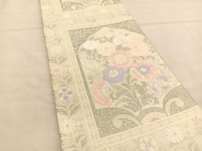 平和屋着物◎六通柄袋帯 唐織 唐花彩苑 プラチナ箔 正絹 逸品 BAAU1014hv