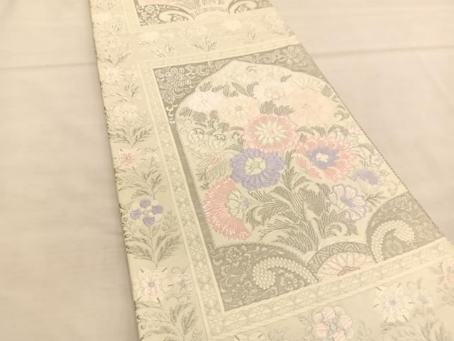 平和屋着物◎六通柄袋帯 唐織 唐花彩苑 プラチナ箔 正絹 逸品 BAAU1014hv