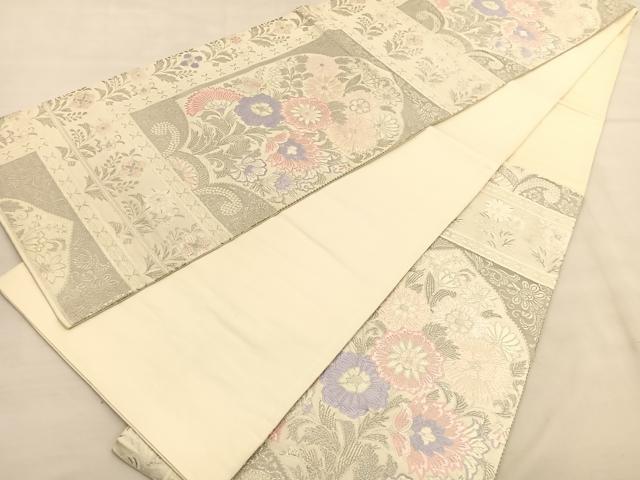 平和屋着物◎六通柄袋帯 唐織 唐花彩苑 プラチナ箔 正絹 逸品 BAAU1014hv