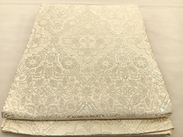 平和屋着物◎六通柄袋帯 花菱文 銀糸 正絹 逸品 BAAU1016hv