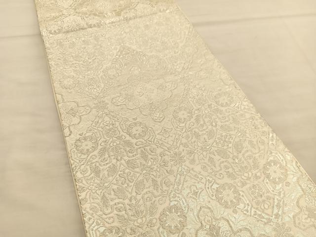平和屋着物◎六通柄袋帯 花菱文 銀糸 正絹 逸品 BAAU1016hv