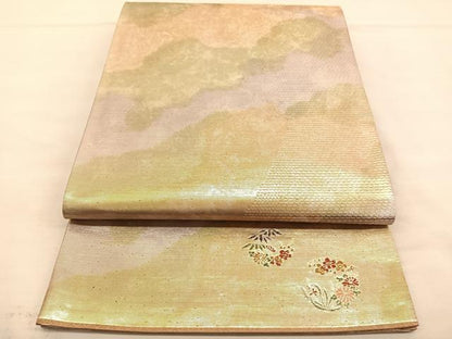 平和屋着物◎六通柄袋帯 加賀浪漫 ワンポイント 花丸文 金糸 正絹 逸品 BAAU1018hv