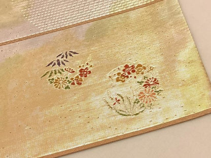 平和屋着物◎六通柄袋帯 加賀浪漫 ワンポイント 花丸文 金糸 正絹 逸品 BAAU1018hv