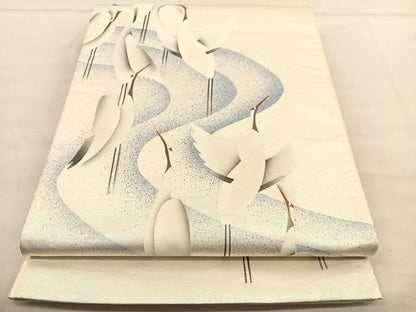 平和屋着物◎太鼓柄袋帯 群鶴 引箔 正絹 逸品 BAAU1031hv