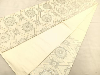 平和屋着物◎六通柄袋帯 松皮菱宝相華 銀糸 正絹 逸品 BAAU1038hv