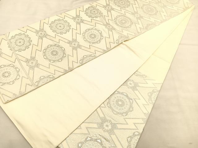 平和屋着物◎六通柄袋帯 松皮菱宝相華 銀糸 正絹 逸品 BAAU1038hv