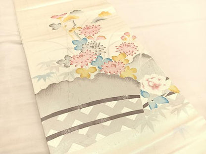 平和屋着物◎六通柄袋帯 草花文 引箔 正絹 逸品 BAAU1040hv