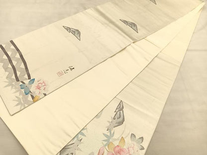 平和屋着物◎六通柄袋帯 草花文 引箔 正絹 逸品 BAAU1040hv