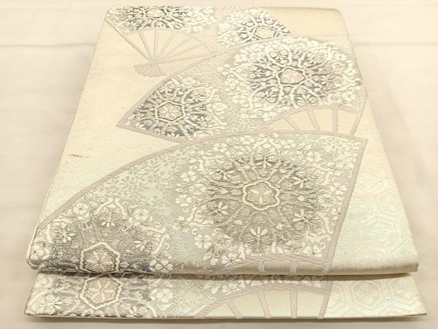 平和屋着物◎六通柄袋帯 唐織 正倉院 扇面花文 銀糸 正絹 逸品 BAAU1041hv