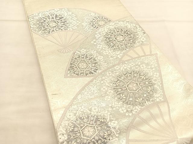 平和屋着物◎六通柄袋帯 唐織 正倉院 扇面花文 銀糸 正絹 逸品 BAAU1041hv