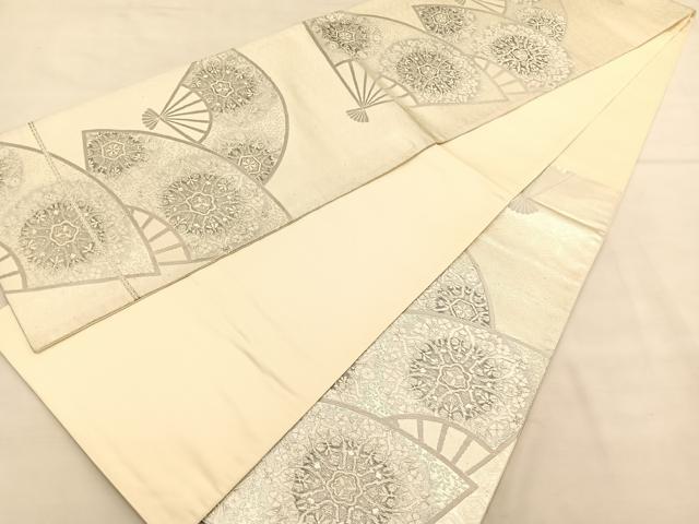 平和屋着物◎六通柄袋帯 唐織 正倉院 扇面花文 銀糸 正絹 逸品 BAAU1041hv