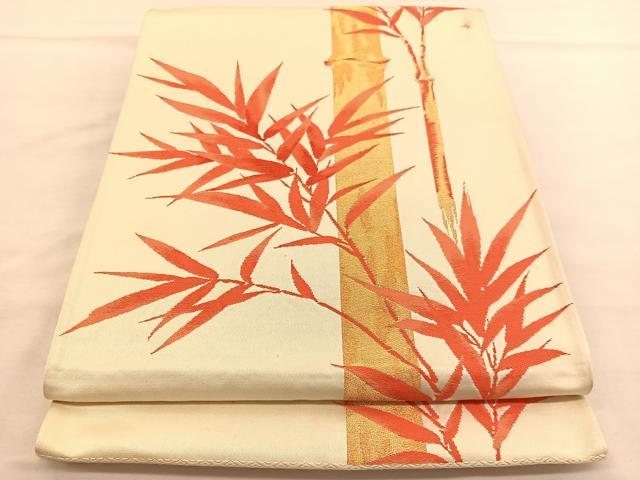 平和屋着物◎六通柄袋帯 唐織 笹竹文 金糸 正絹 逸品 BAAU1049hv