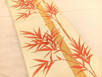 平和屋着物◎六通柄袋帯 唐織 笹竹文 金糸 正絹 逸品 BAAU1049hv