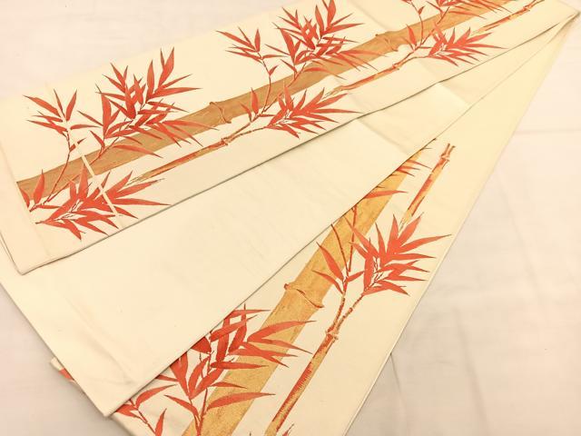平和屋着物◎六通柄袋帯 唐織 笹竹文 金糸 正絹 逸品 BAAU1049hv