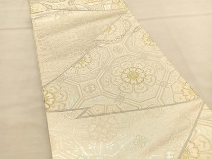 平和屋着物◎六通柄袋帯 唐織 松皮菱花文 金銀糸 正絹 逸品 BAAU1052hv