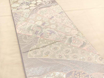 平和屋着物◎六通柄袋帯 唐織 桧扇慶祥文 銀糸 正絹 逸品 BAAU1055hv
