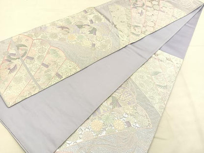 平和屋着物◎六通柄袋帯 唐織 桧扇慶祥文 銀糸 正絹 逸品 BAAU1055hv