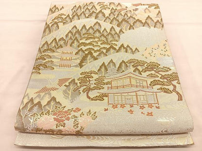 平和屋着物◎六通柄袋帯 名所飛鶴風景文 金銀糸 正絹 逸品 BAAU1065hv