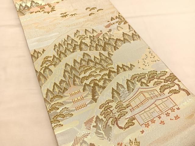 平和屋着物◎六通柄袋帯 名所飛鶴風景文 金銀糸 正絹 逸品 BAAU1065hv