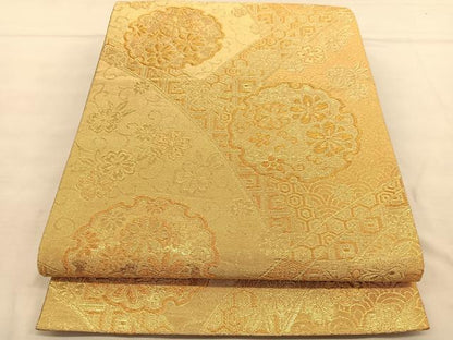 平和屋着物◎六通柄袋帯 雪輪花文 金糸 正絹 逸品 BAAU1072hv